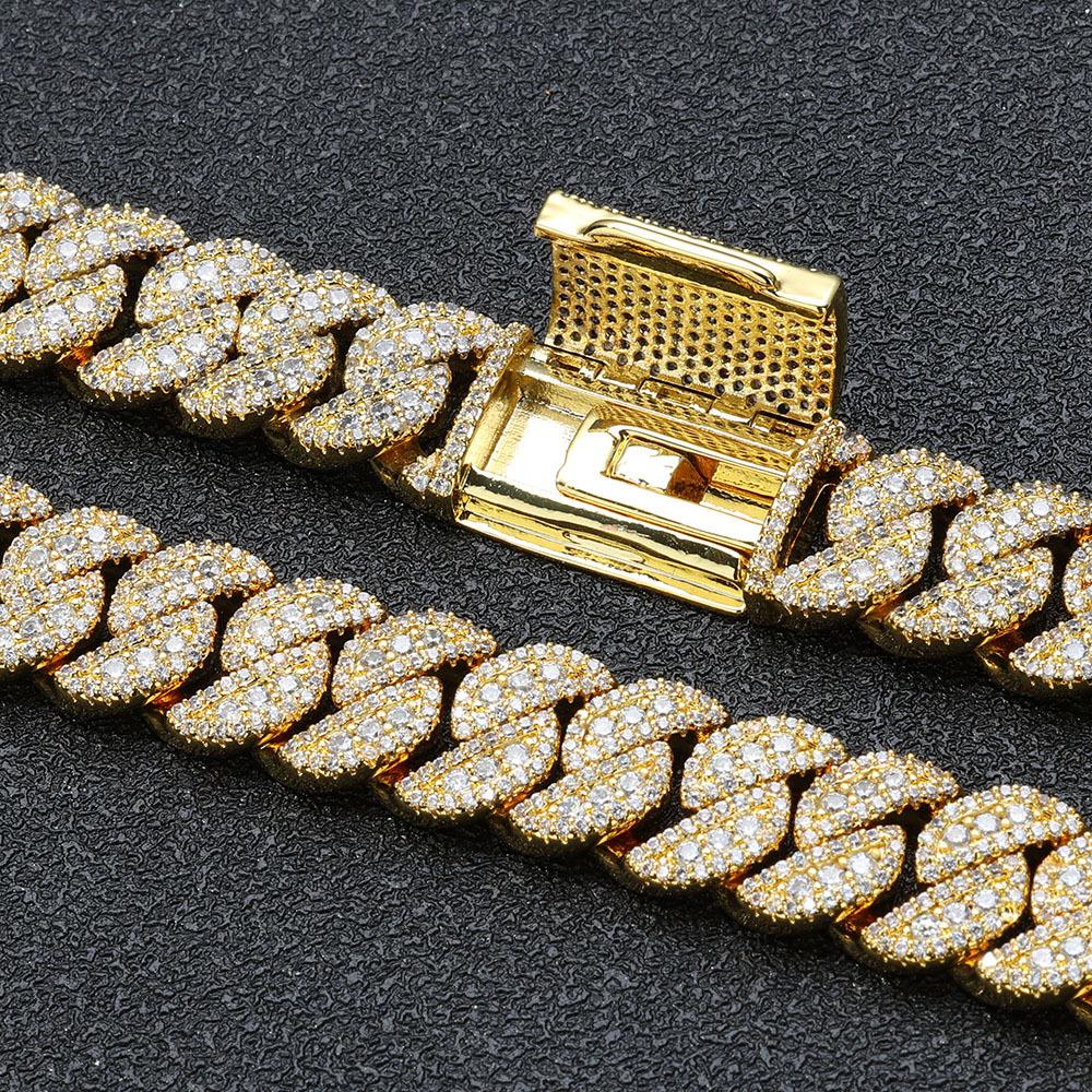 Hip Hop 14mm Flip Button Full Diamond Zircon Cuban Necklace Jewelry Men's Bracelet Premium Accessories