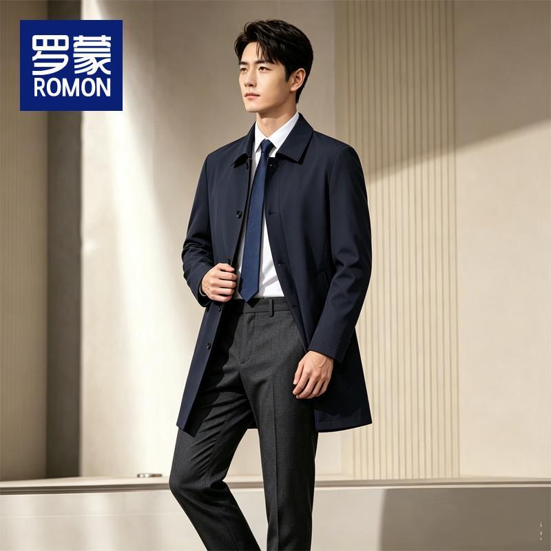 ROMON Men's Mid-Length Business Casual Trench Coat