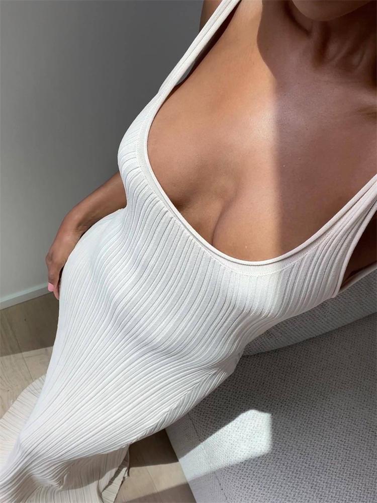 

Трикотажное ребристое облегающее макси-платье с открытой спиной и круглым вырезом, модное элегантное вечернее платье, длинное трикотажное платье в стиле пэчворк L бежевый