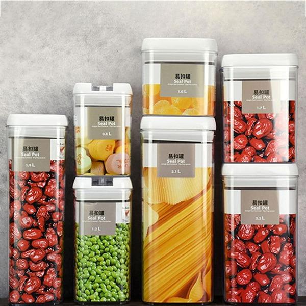 5Pcs / Set Food Storage Box Sealed Grain Storage Tank Dried Grains Container with Lid-Transparent Food Organizer