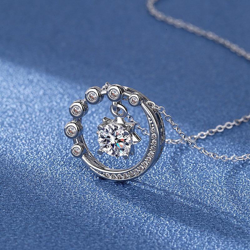Sterling Silver Necklace Pendant Shining Zircon for Women Wedding Jewelry Engagement Charm Party Gift