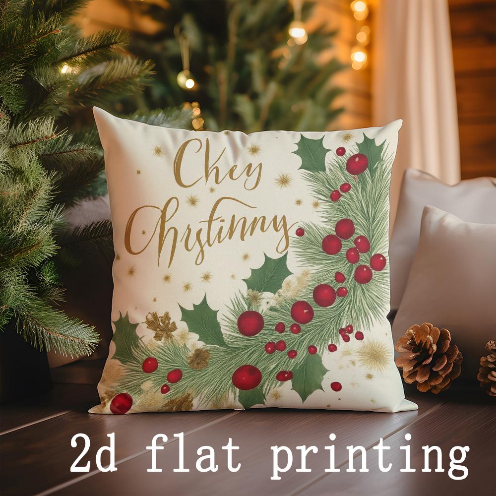 1pcs/4pcs- Christmas Poinsettia Decorative Pillow Covers Set , Square Pillow Cover, Modern Sofa Decorative Cushion Cover