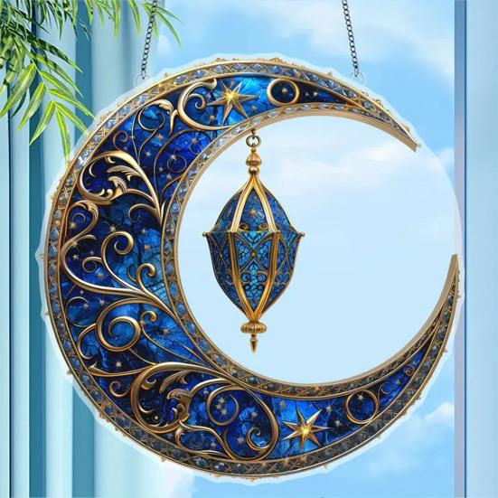 2D Acrylic Star Moon Lantern Suncatcher, Crescent Moon Window Hanging Ornament for Home, Patio, Garden, Ramadan Decor, Housewarming Gifts for Family