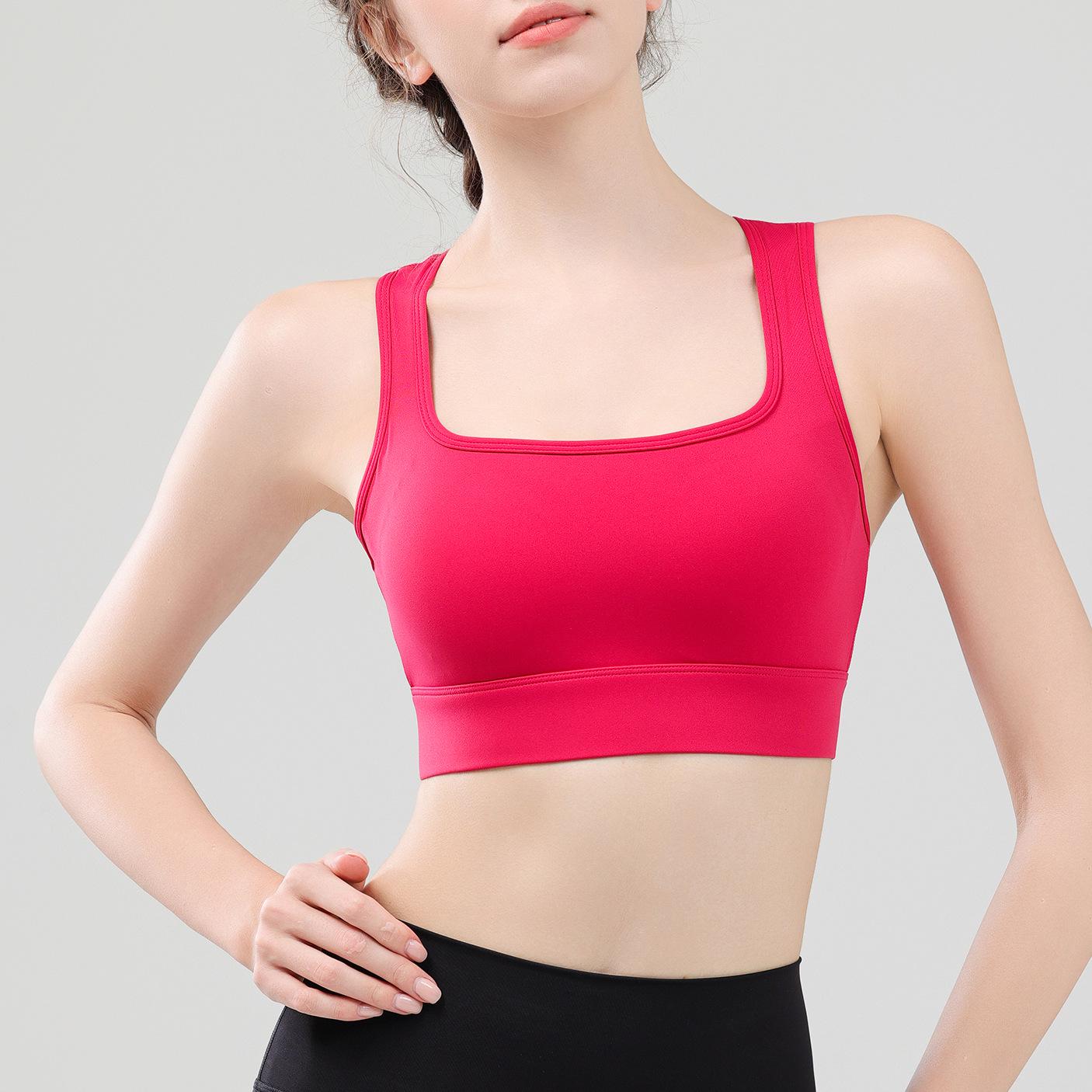 

Бесшовный ударопрочный спортивный бюстгальтер колор-блок для женщин, средней поддержки, с красивым дизайном спины - Идеально подходит для йоги, фитнеса и пилатеса. Small розовый