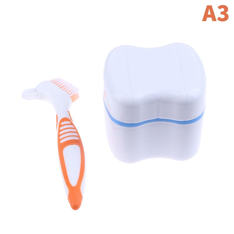 2Pcs Travel Denture Cleaning Tooth Brush With Soaking Storage Box Dentures Container For Teeth Oral Care