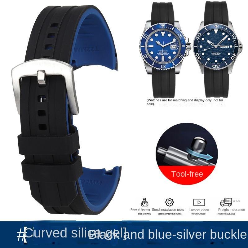 20mm 22mm Waterproof Silicone Watch Strap for Casio Tissot Seiko No.5 Green Water Ghost Citizen Arc Mouth Curved End Watch Chain