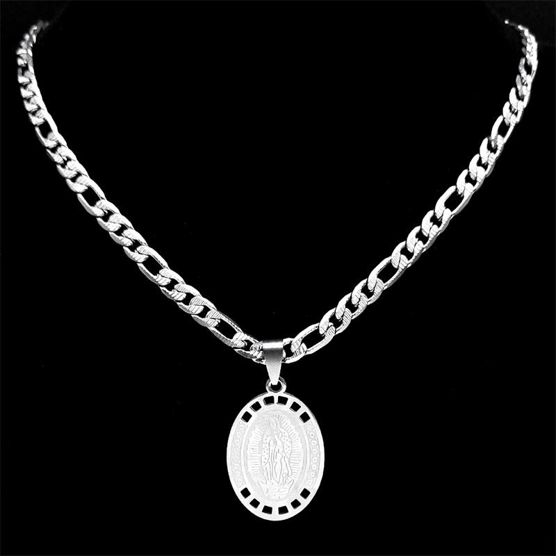 Virgin Mary Our Lady of Guadalupe Pendant Necklace for Men Stainless Steel Silver Color Catholicism Necklaces Jewelry Gifts