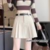 Women's High Waist Khaki Corduroy A-Line Mini Skirt - Petite Slimming Pleated Design for Autumn/Winter 2024