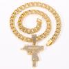 Einzigartiger Mode Große Waffe Iced Out Anhänger Cuban Link Kette Halskette, Silber/Gold Plated Hip Hop Iced Out Schmuck für Damen Party
