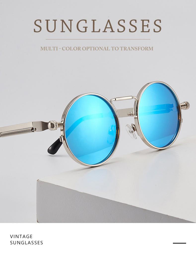Steampunk Retro Round Sunglasses with Spring Temple for Men and Women