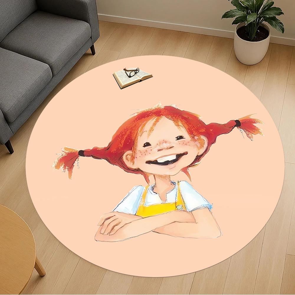 1pc Pippi Longstocking Round Chair mat Area Rug - Non-Slip, Floor Mat for Office, Bedroom, home decor Christmas Gift p0811023