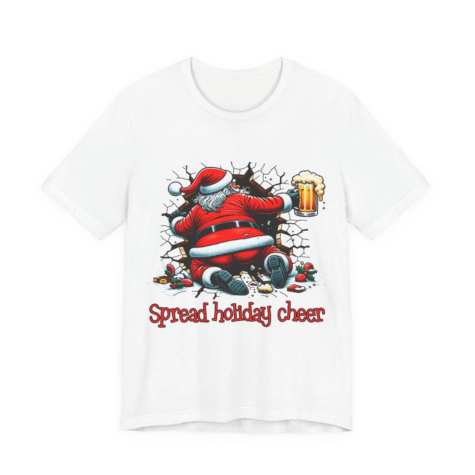 Drunk Santa Spread Holiday Cheer Shirt | Funny Christmas Beer T-Shirt Unisex S