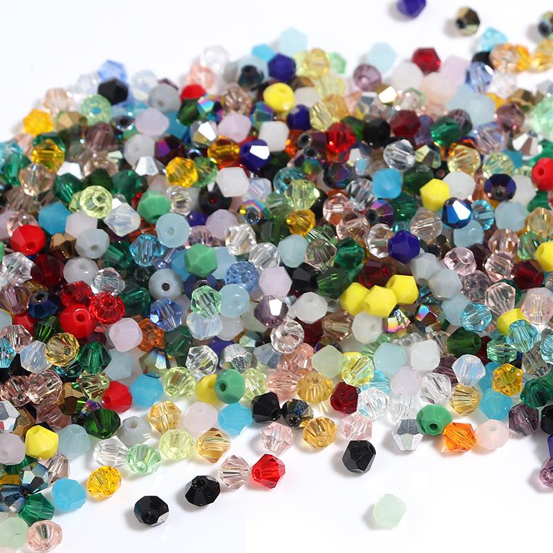 200pcs/Lot Mixed Color 4mm Bicone Beads For Jewelry Making Faceted Glass Beads Shiny Crystal Beads Loose Beads DIY Bracelet