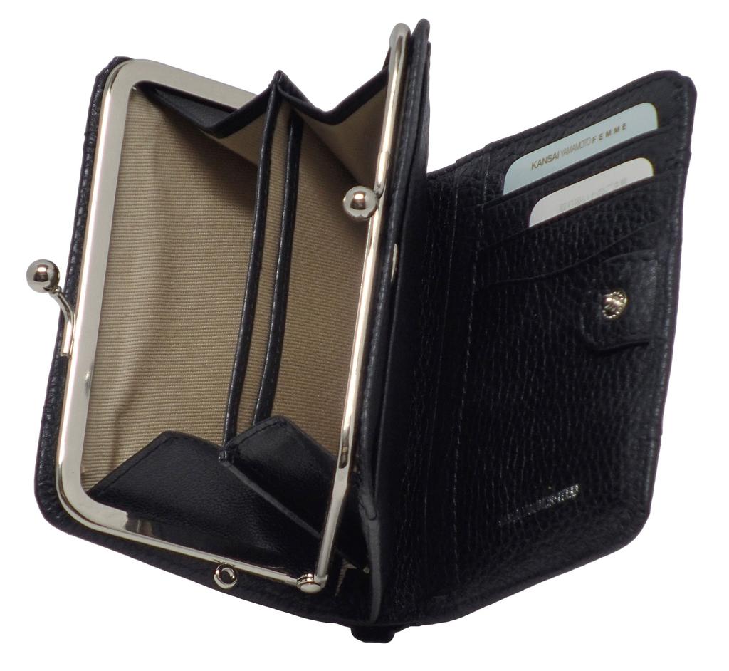 KANSAI YAMAMOTO Bifold Wallet with Clasp Women's Closure, MJ-4505 (Black)
