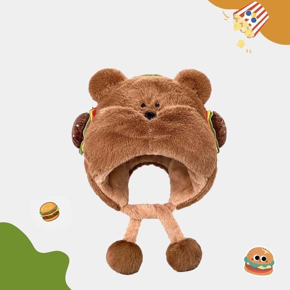 Penguin Winter Plush Hat Cartoon Hamburger Ear Protection Cap Skiing Bear Lei Feng Hat  Daily