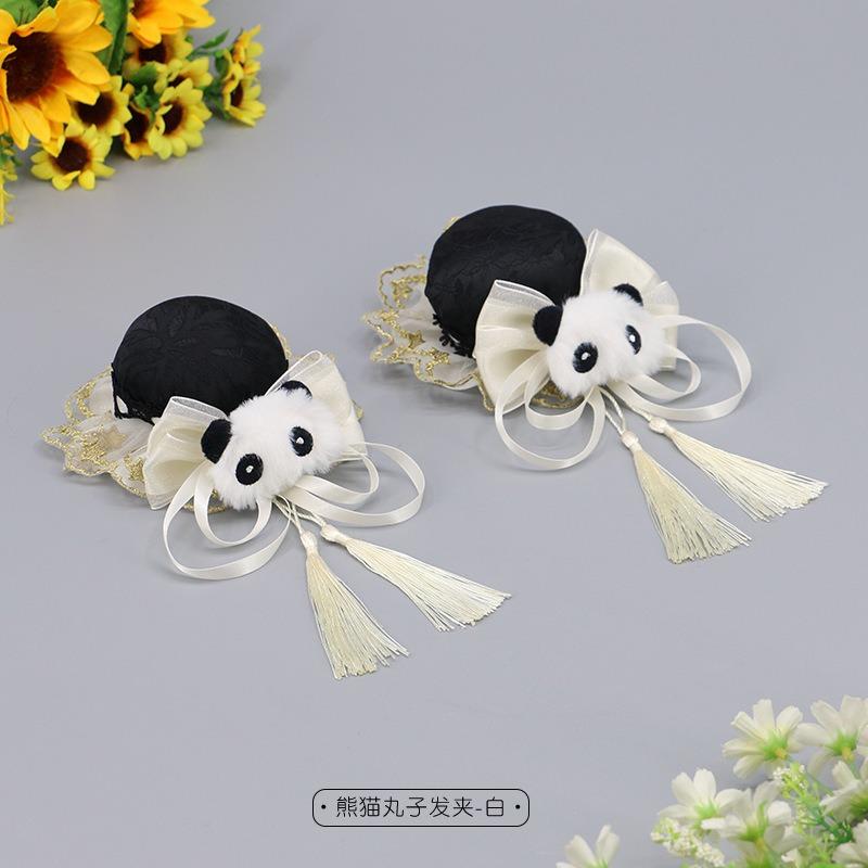 Lolita Antique Headgear Fringed Girl Cute Ball Head Pair Panda Bun Head Hairpin Hair Accessories