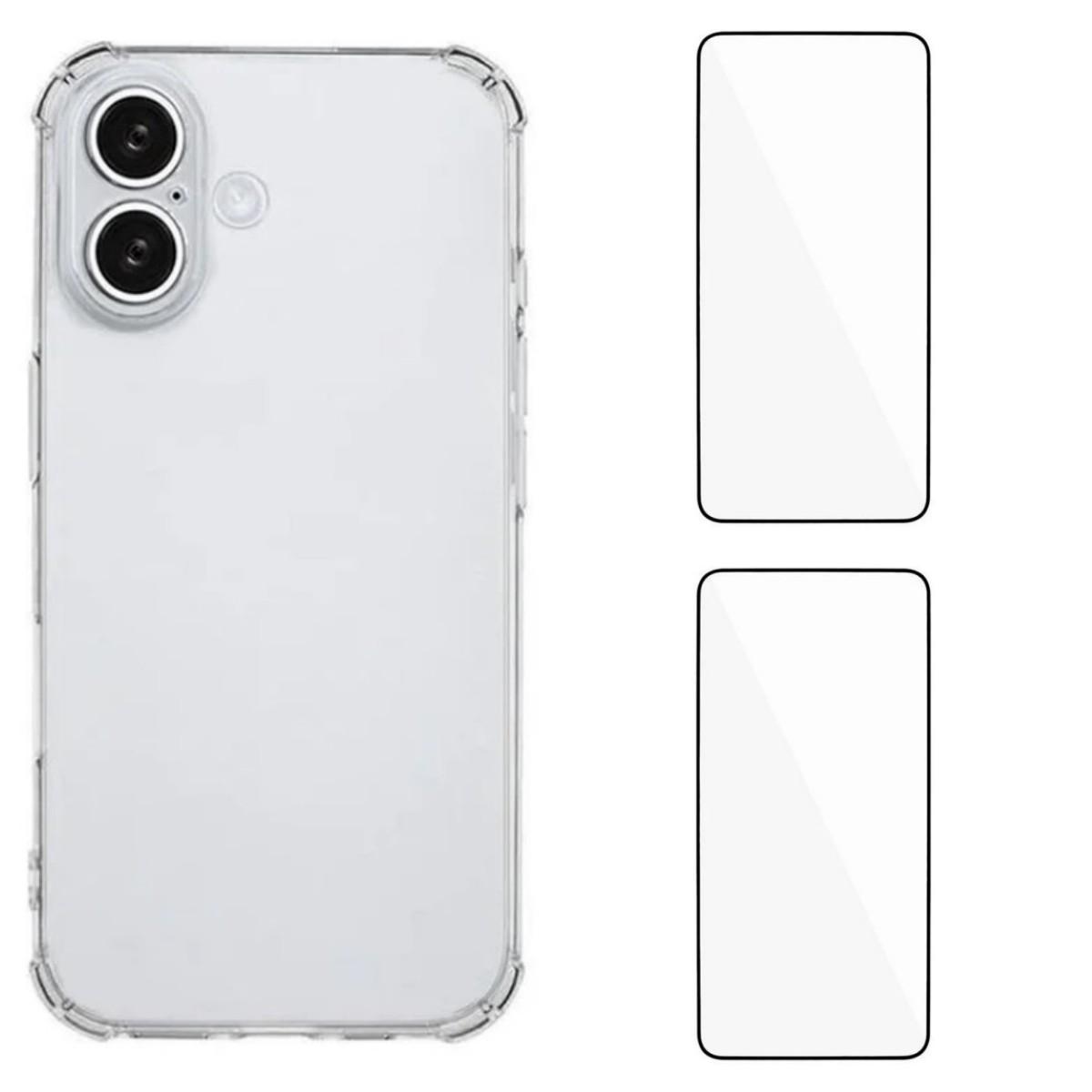 

For iPhone 16 Plus TPU Case WANLONFENG WL3 Series 1.5mm Phone Cover with 2Pcs Tempered Glass Films Transparent