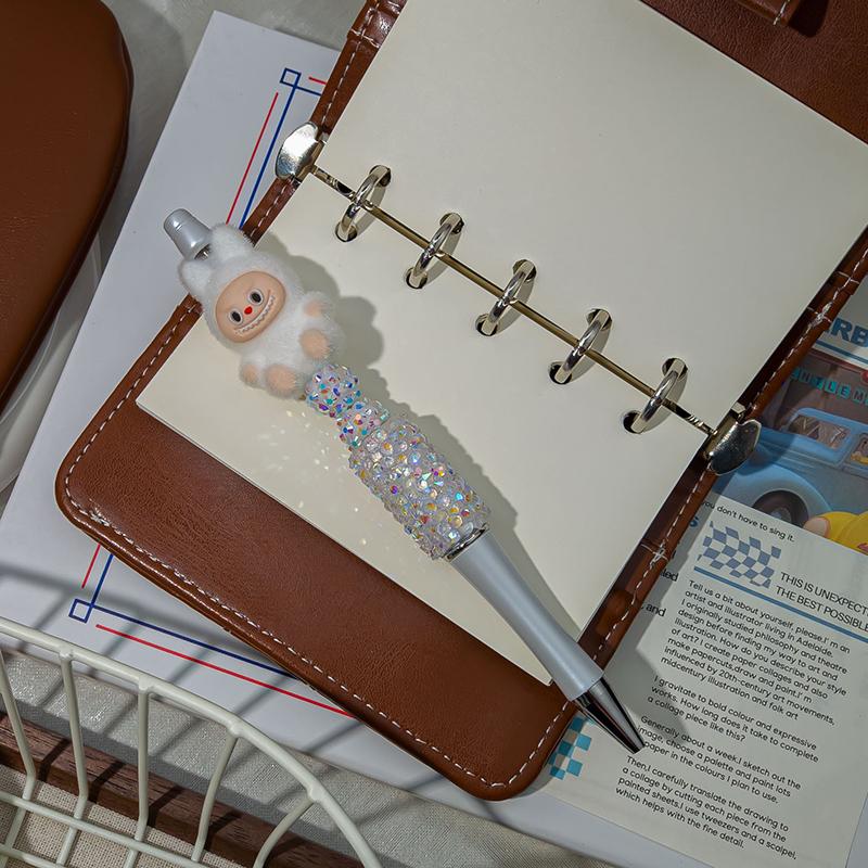 1 kus Flocking Labubu Kawaii Korálkové šňůrkové pero Roztomilá kreslená kuličková tužka Studentské psací potřeby Kancelářské potřeby Dárky