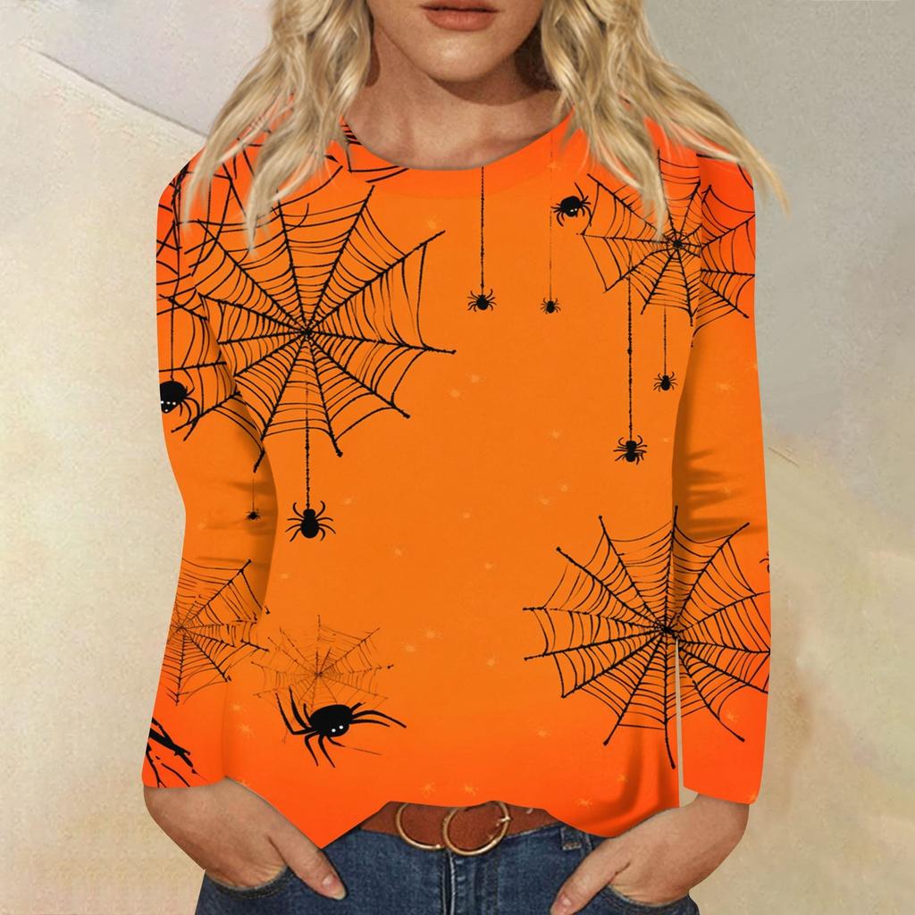 Women's Fashion Casual Long Sleeve Halloween Print Round Neck Top