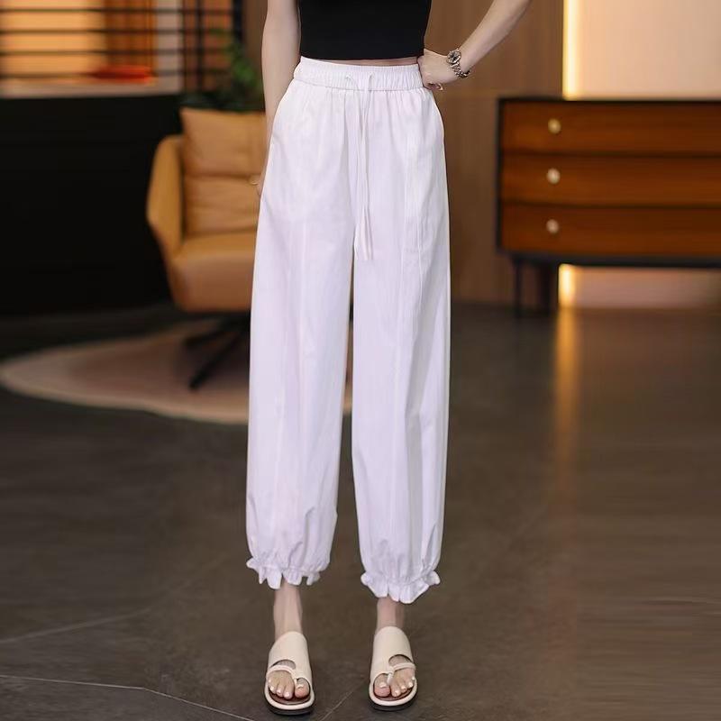 

Summer Black Lace-Trim High-Waisted Lantern Pants - Versatile, Slimming, Loose Fit, Casual Nine-Tenths Length. XL (130-145 jin) белый
