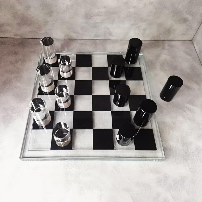 Glass Craft Geometric Crystal Chessboard Chess Transparent Square Tartan Grid King Queen Decorative Figurines Home Decoration