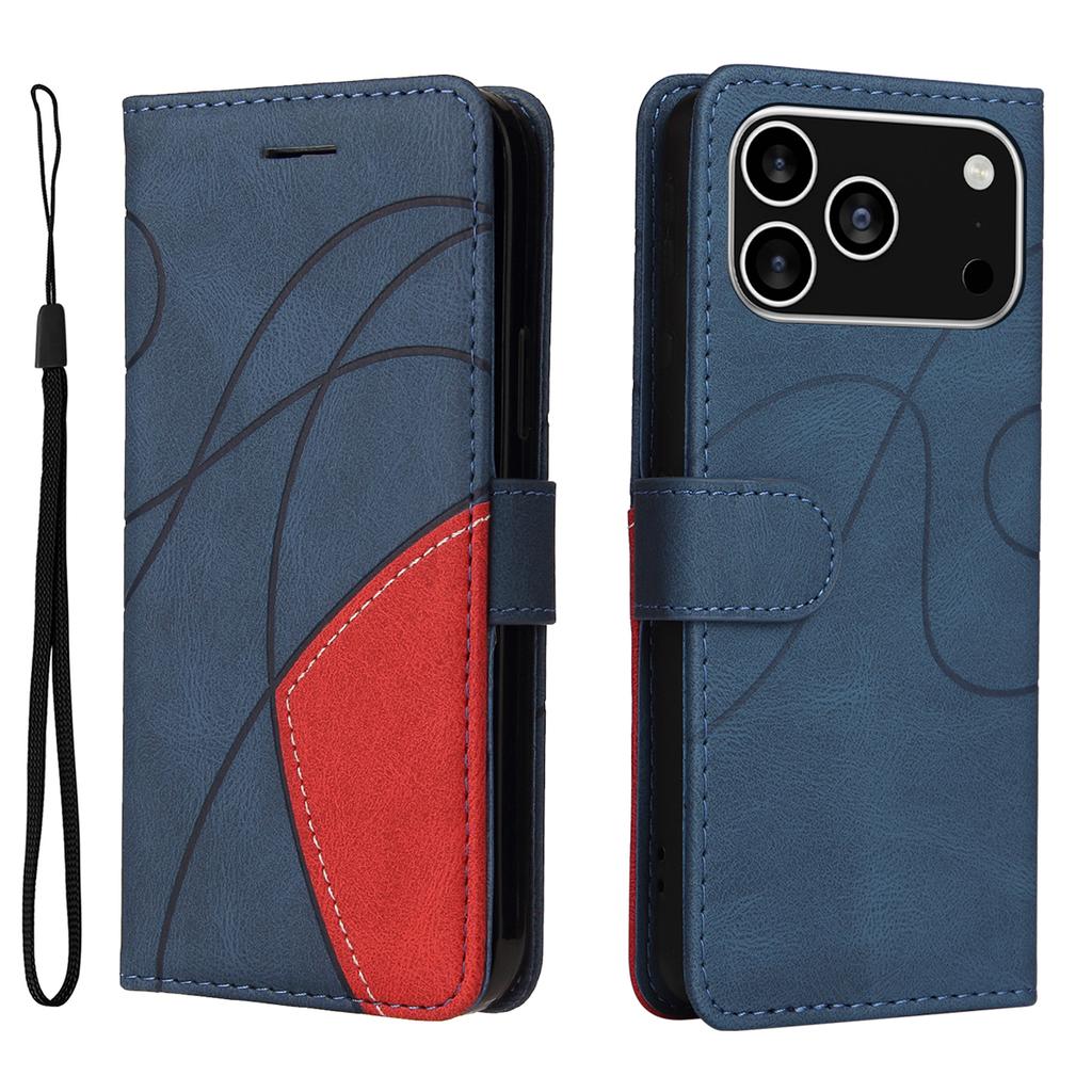 For iPhone 17 Pro Leather Phone Case Stand Wallet with Bi-colour Splicing Design