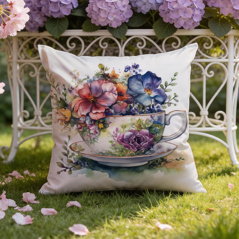 Painting Cup of Flowers Cushion Cover Home & Car Dual-Scene Pillow Cover: Reversible for Premium Comfort
