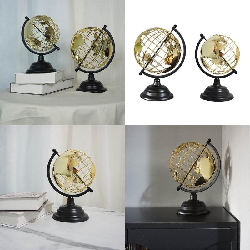 Artistic Modern World Globe Sculpture with Exposeds Wire Structure and Golden Base