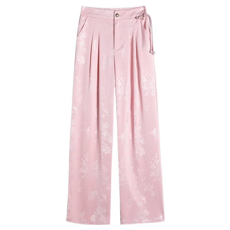 2026 Summer Women's Jacquard Ice Silk Narrow & Wide Leg Pants: Chinese Style Suit