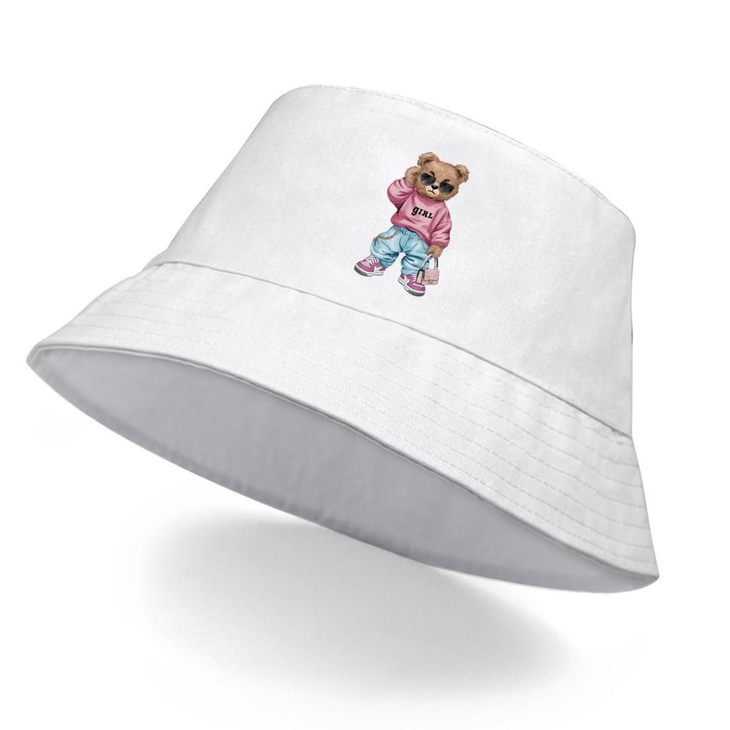 Bucket Hat With Cool Sunglasses Bear Print , Sun Hat Lightweight Simple Fashion Basin Cap