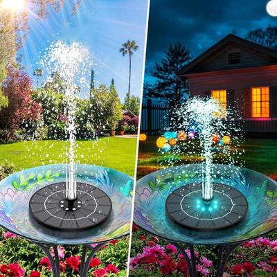 1 Set 3,5W Solarbrunnen Solarbetriebener Vogeltränke Brunnen Dekorativer Solarbrunnen mit bunten LED-Leuchten für Gartendekoration Pool Teich Nutzung