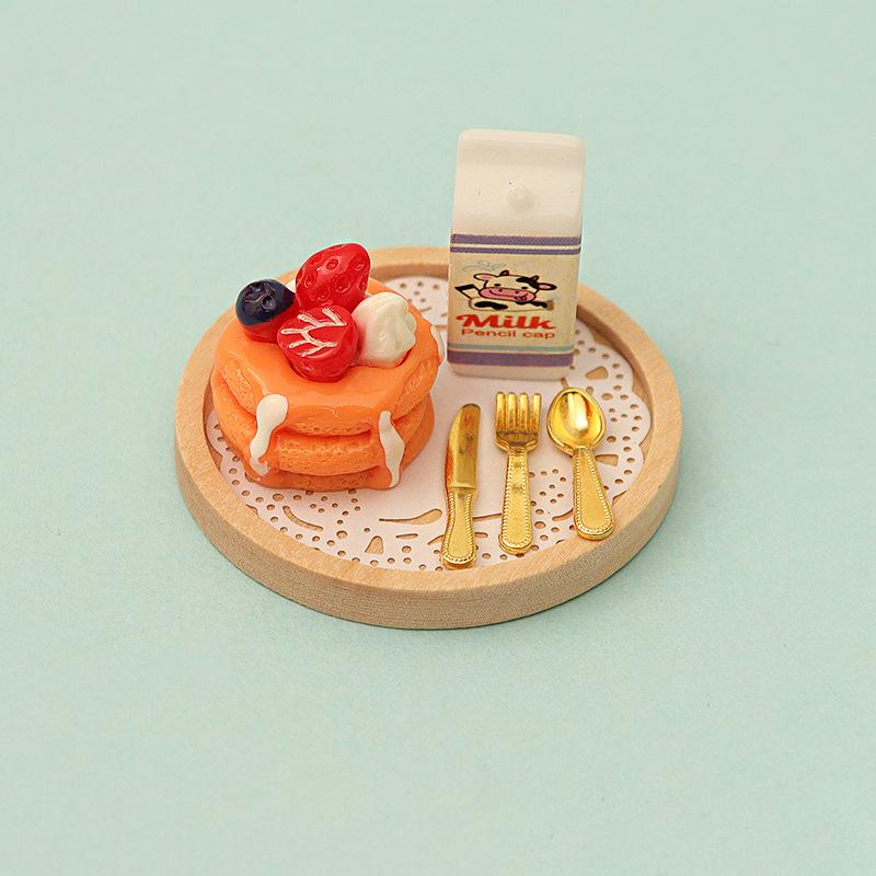 

1Комплект 1:12 Кукольный миниатюрный торт Молоко Вилка Поднос Модель еды Кухонный декор Игрушка для аксессуаров кукольного домика Детский подарок