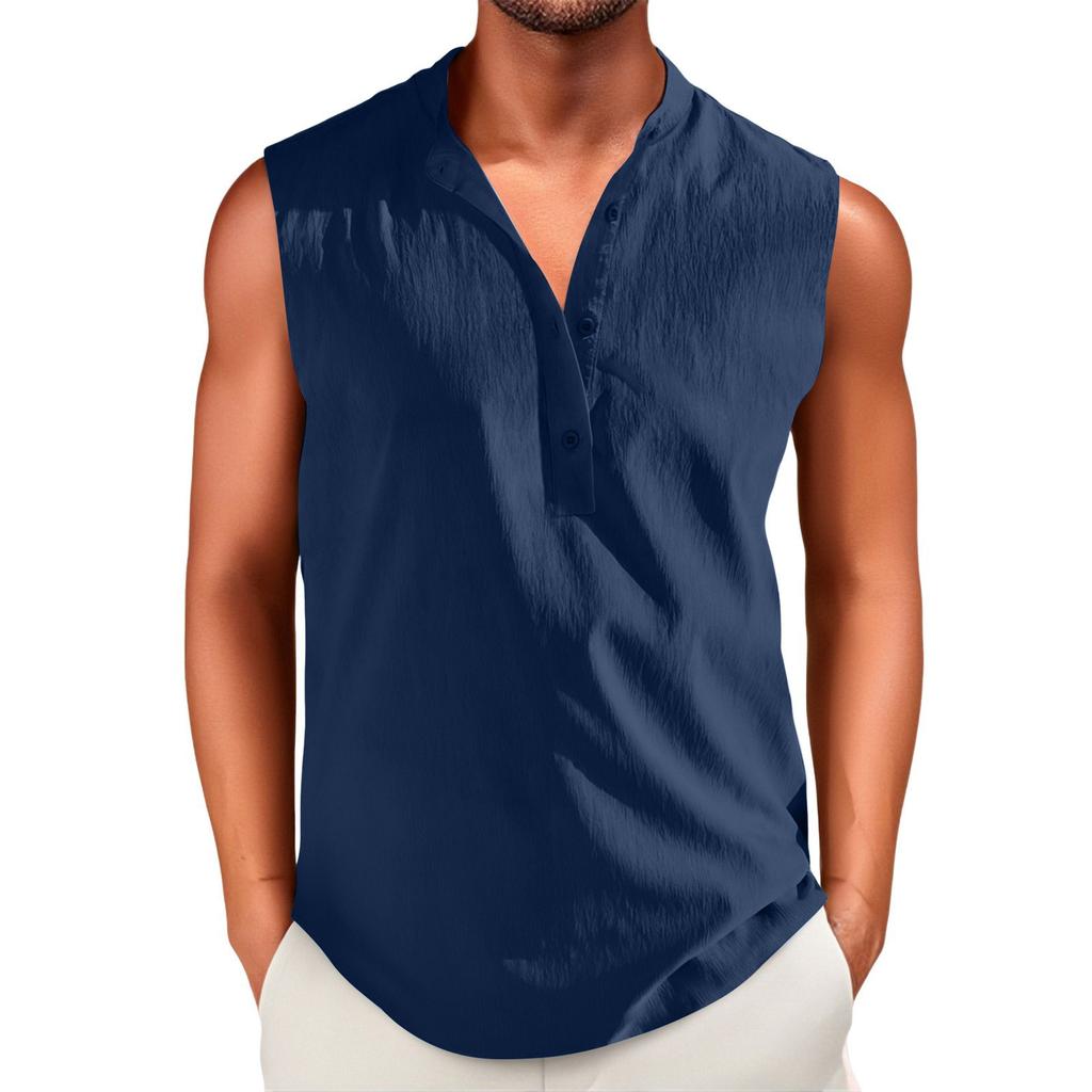 Men's Vintage Cotton And Linen Solid Color Casual Sleeveless