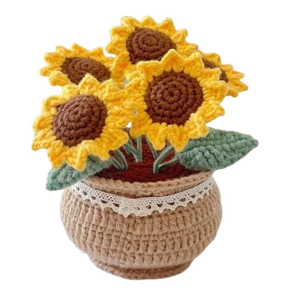 DIY Flower Potted Crochet Kit with Video Tutorials Hand-Knitted Cute Plant Wear Resist for Home Room Decor Desktop Ornament