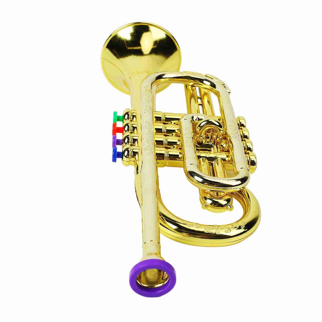 Gold Kid Trumpet Toy with 4 Colored Keys Interesting Educational Musical Children Trumpet Toy Plastic 4 Keys Trumpet Toy