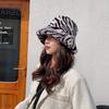 Zebra Grain Ornamented Hats with Flat Top & Wide Brim for Winter Warm Keeping
