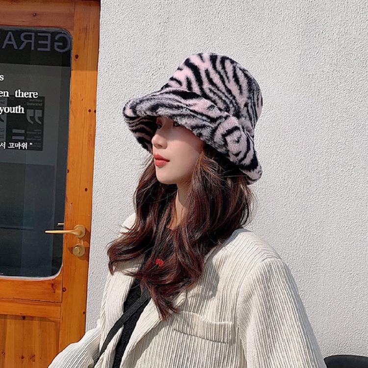 Zebra Grain Ornamented Hats with Flat Top & Wide Brim for Winter Warm Keeping
