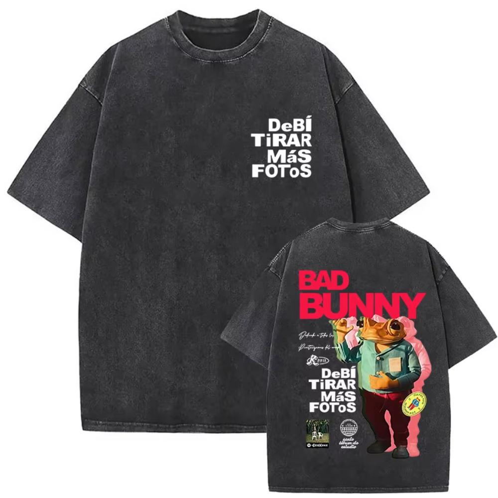 s Vintage Washed Bad Bunny Album T Shirt Mens Gothic Hip Hop Short Sleeve Tshirts Pop Fashion Casual Tshirt Streetwear