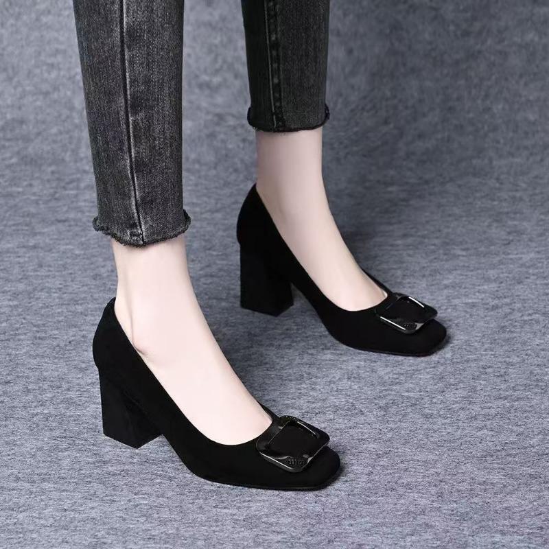 Autumn retro single shoes women's new fashion outer wear temperament round head shallow mouth comfortable versatile high heels
