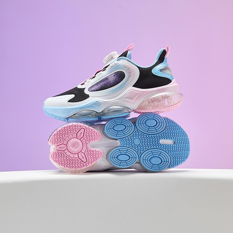 Anta Kids UFO 6.0 Trendy Versatile Air Cushion Shock Absorbing Durable Low Top Running Shoes Kids Sneaker Black White Blue 322435583-5