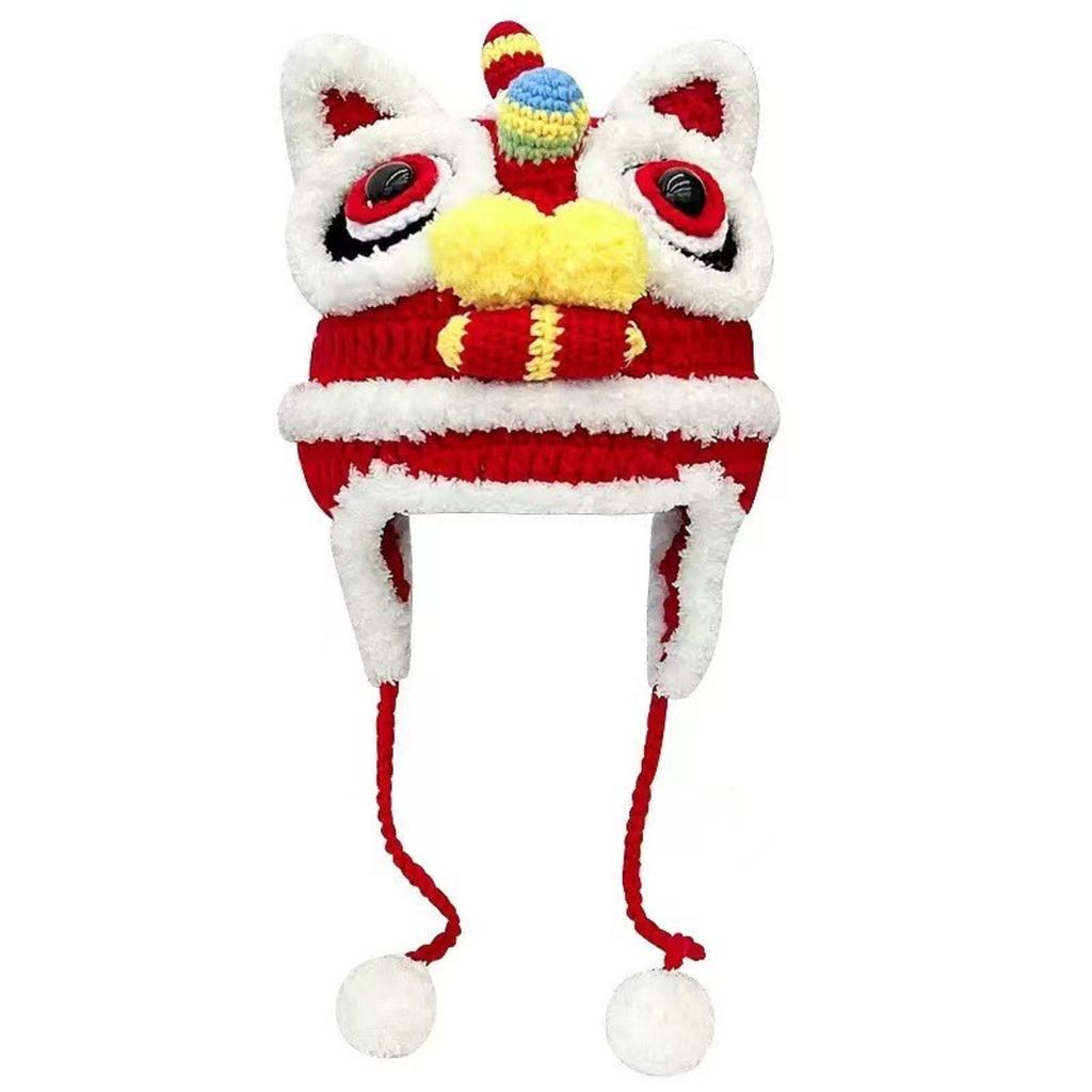 Parent Child Winter Dance Hat, Chinese New Year Woolen Hat,Chinese Traditional Dancing -themed Handmade Knitted Hat, New Year Gifts