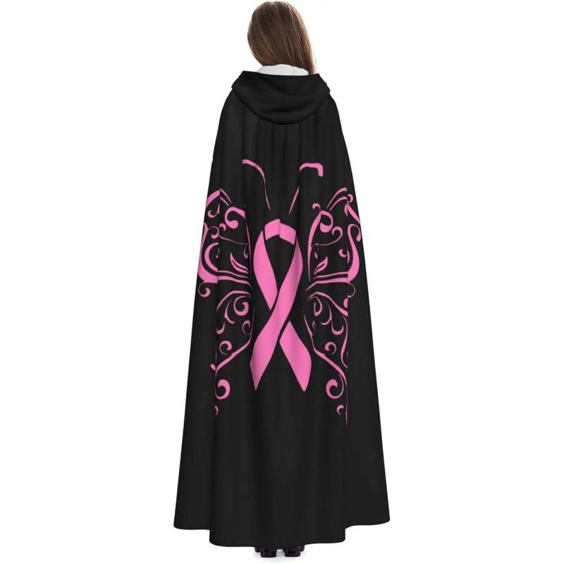 Pink Ribbon Butterfly Breast Cancer Unisex Hooded Cloak Cape for Christmas Halloween Cosplay Costumes