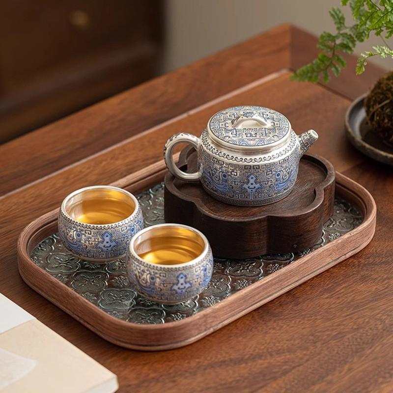 Chinese Ceramic Tea Set With Blue White Glaze - One Teapot Two Cups Hanwa Xuan Niao Design Office Use Gift Boxed
