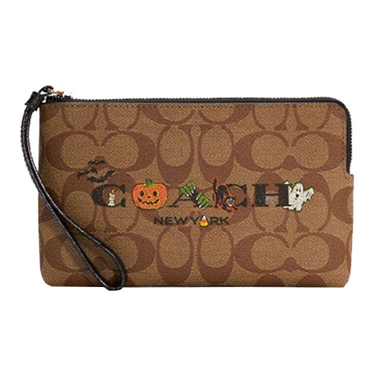 

Coach Corner Zip 20 Classic Print Zipper Clutch With Dual Card Slots Coated Canvas And Leather Women Clutch Khaki Black C6037-IMOUC Basic Set (Bag+Dust Bag)