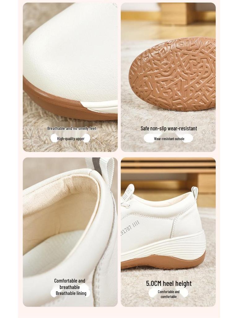 2025 Weiße Echtleder Slip-On Sneaker: Dicksohlige, leichte, rutschfeste, bequeme Freizeitschuhe für Frühling und Herbst.