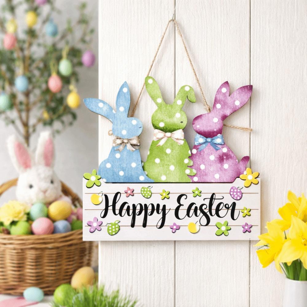 Colorful Easter Door Hanging Decor Reusable Rabbit Door Hanging Wooden Sign Plaque Photo Props