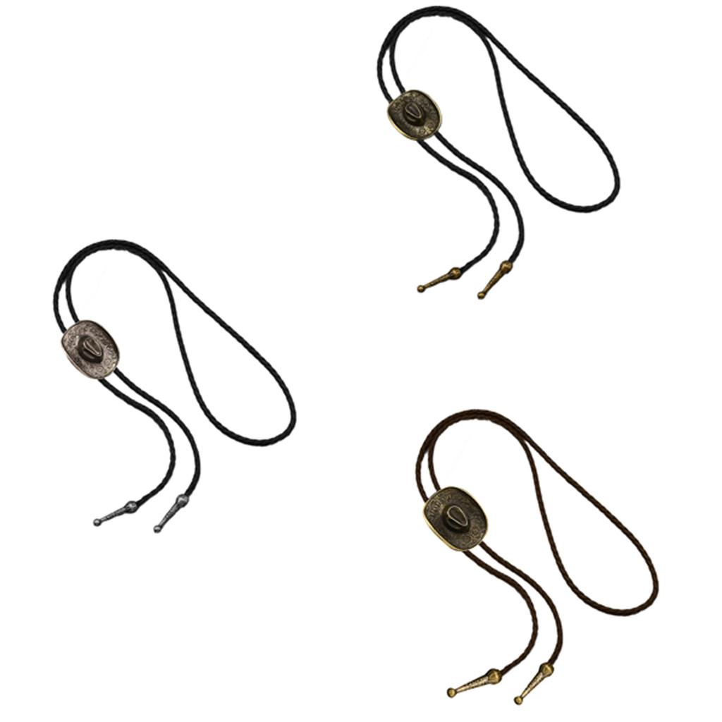 Vintage Cowboy Hat Bolo Tie Necklace With Wheat Star Charm PU Leather Cord Fashion Necktie For Men And Women