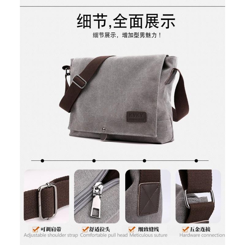 Men's Canvas Cross-body Bag Fashionable Single Shoulder Casual Multi-function Light