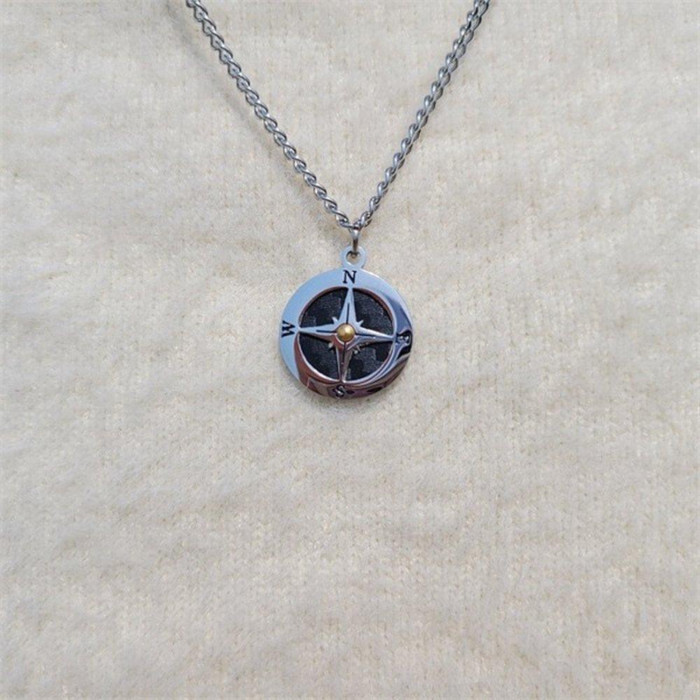 [Noblen] Surgical Steel Silver Compass Pendant Necklace (8820222)