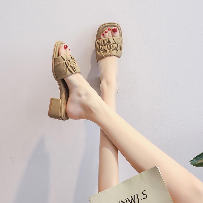 

98337-1 Half-drag women s outer wear 2025 summer new high-heeled Korean version cool slippers one-word drag 39